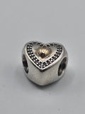 Preloved Pandora Two Tone Sparkling Heart Charm, S925 ALE sterling silver and 14K gold