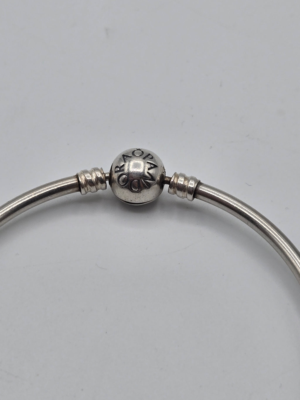 Preloved Pandora Moments Silver Bangle 59mm, S925 ALE sterling silver, side view