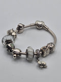 Preloved Pandora Heart Clasp Bracelet with 9 Charms 17cm, S925 ALE sterling silver