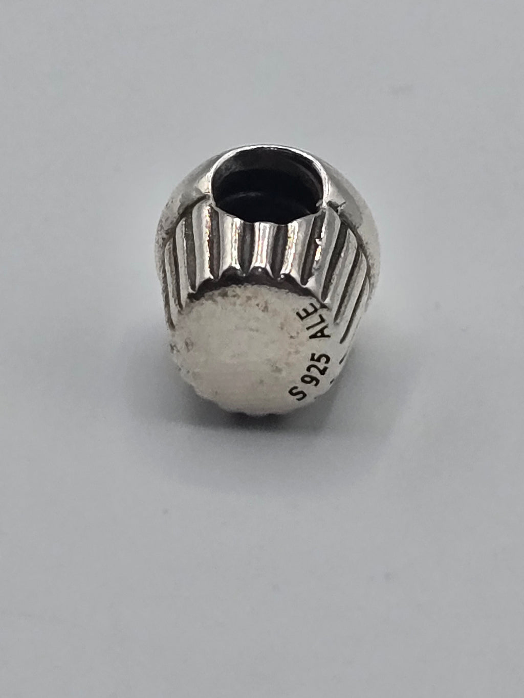 Preloved Pandora Two Tone Cupcake Charm, S925 ALE sterling silver and 14K gold, close up