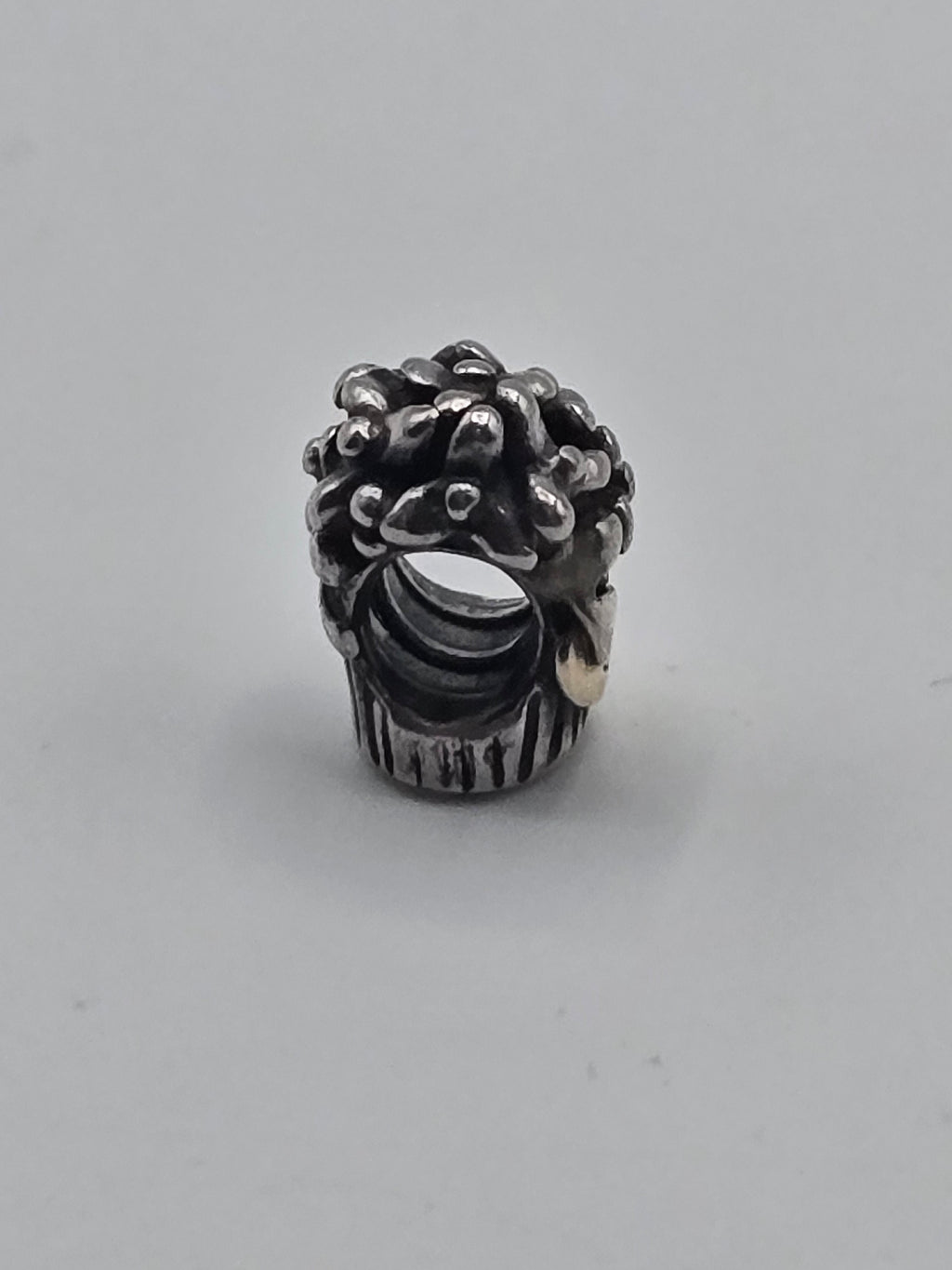 Preloved Pandora Two Tone Love Bouquet Charm, S925 ALE sterling silver and 14K gold, side view