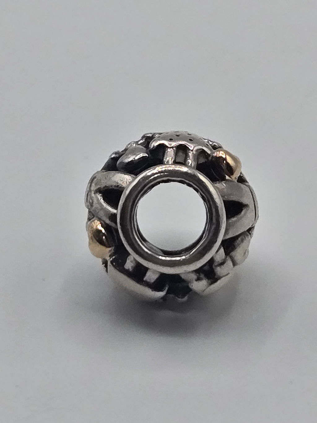 Preloved Pandora Two Tone Children Charm, S925 ALE sterling silver and 14K gold, side view