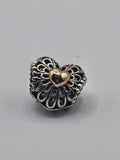 Preloved Pandora Two Tone Filigree Heart Charm, S925 ALE sterling silver and 14K gold