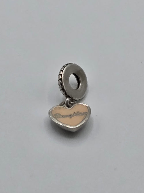 Preloved Pandora Daughter Pink Heart Dangle Charm, S925 ALE sterling silver with enamel