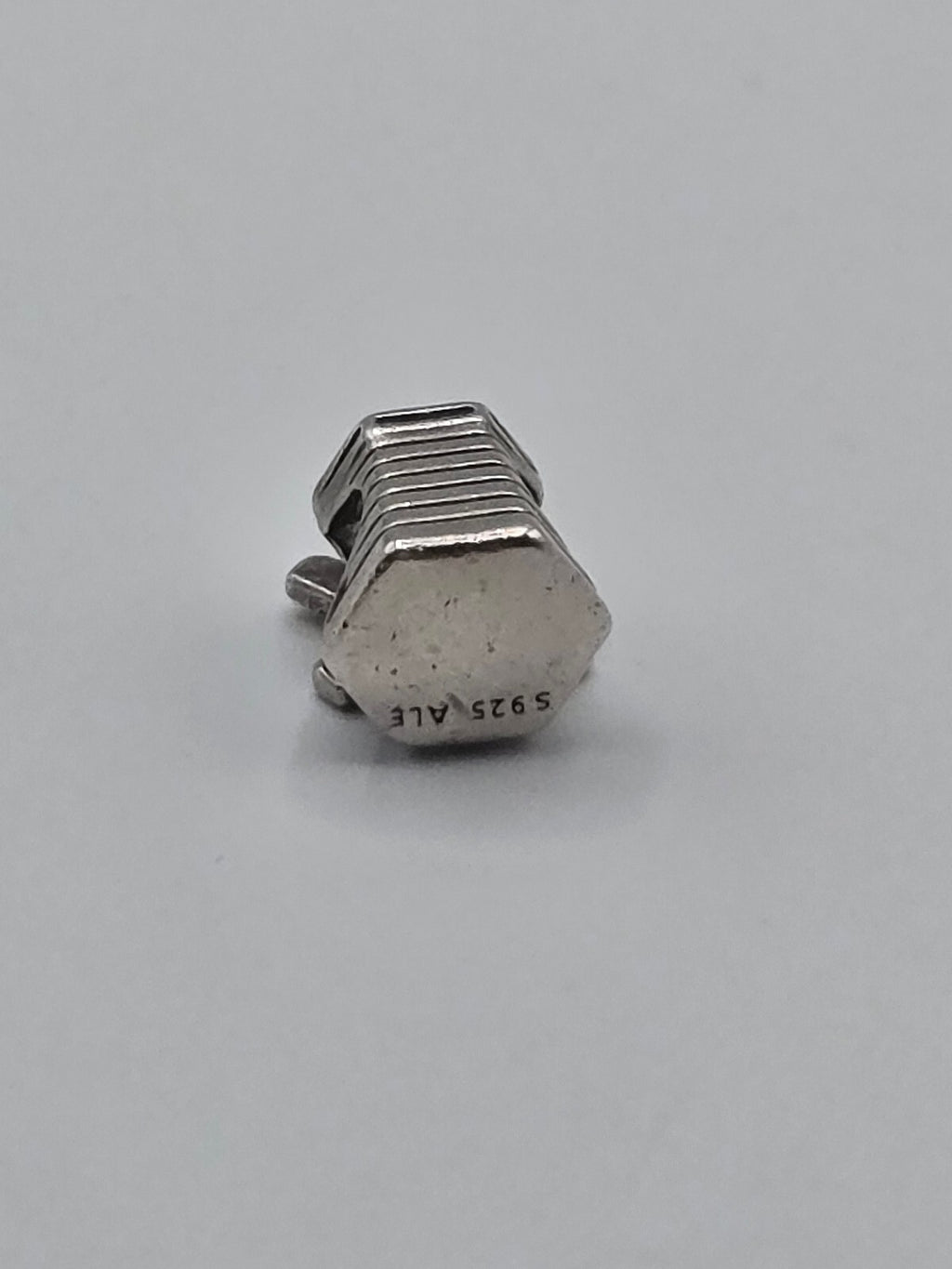 Preloved Pandora Windmill Dangle Charm, S925 ALE sterling silver, back view showing hallmark