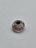 Pandora Blush Pink Lilac Flower Murano Glass Charm on a plain light background
