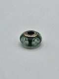 Pandora Dark Green White Blossom Murano Glass Charm on a plain light background
