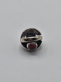 Pandora Silver Band Charm with Red Stone on a plain light background