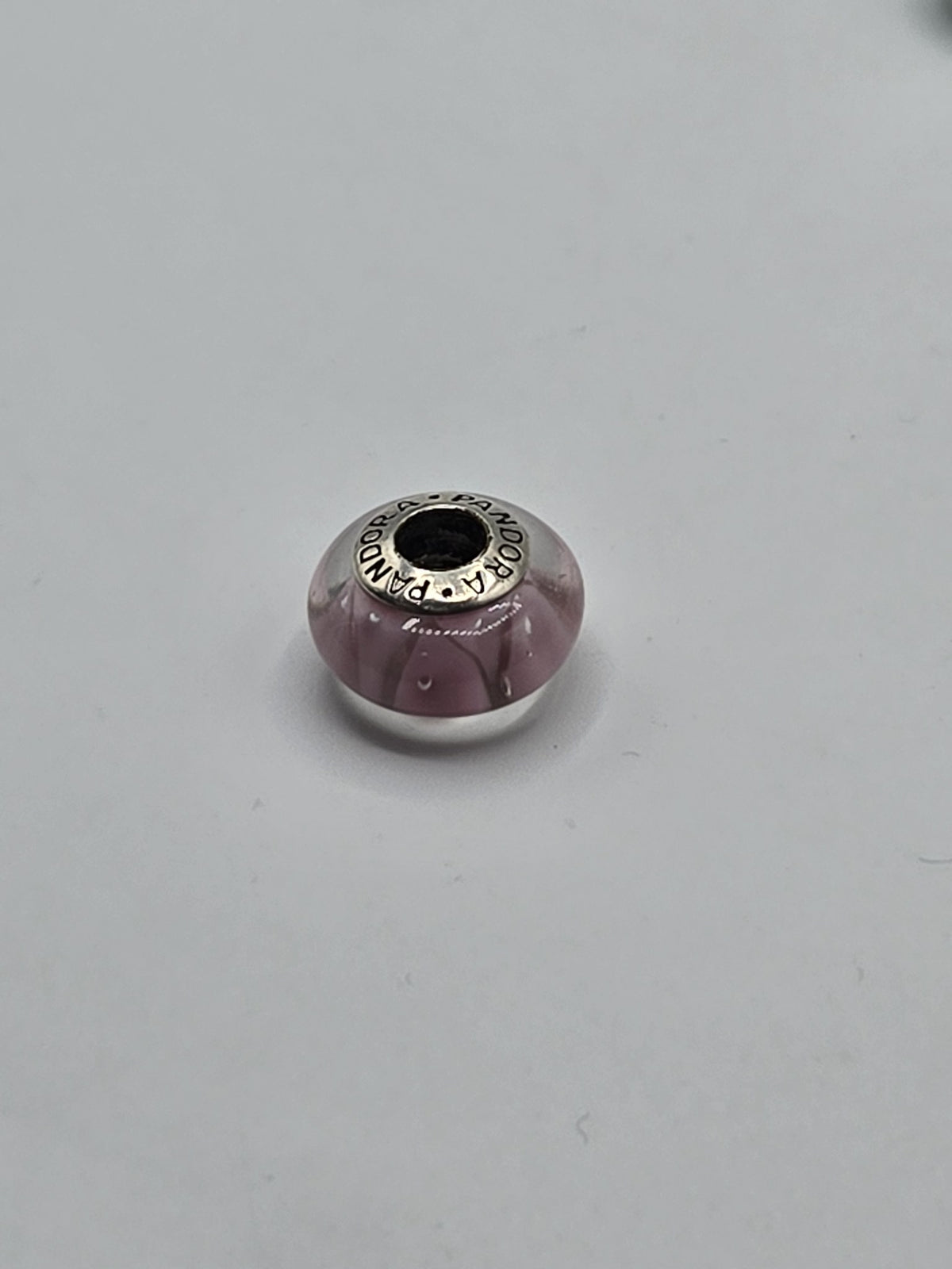 Pandora Soft Pink Bubble Murano Glass Charm on a plain light background